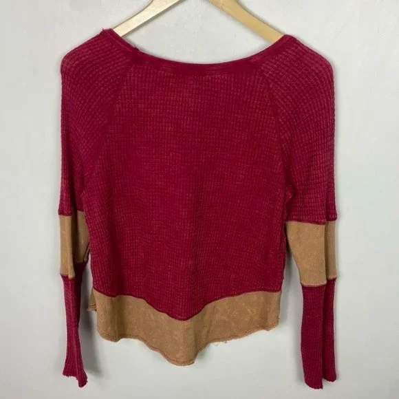 Free People Diamond Dozen Thermal Long Sleeve Top Colorblock Pink Cream Size XS - Picture 9 of 10